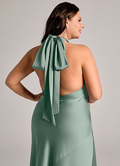 Azazie Velli Suknie dla druhen Syrena Wysoka Kołnierz Satyna elastyczna Do ziemi Sukienka image12