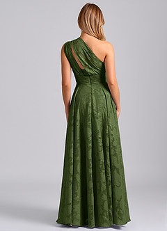 Azazie Charlize Robes de demoiselle d'honneur Robe Trapèze en Blumen-Burnout Une épaule Olive image2