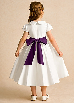 Azazie Deary Flower Girl Dresses Ivory Grape A-Line Bow Cotton Dress image2