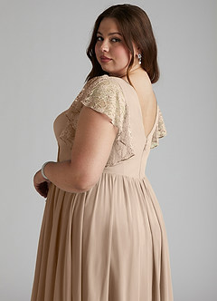 Azazie Zella Robes de demoiselle d'honneur Robe Trapèze en Mousseline de soie Dentelle Taupe image5