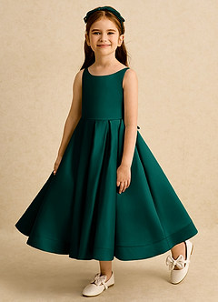 Azazie Babs Blumenmädchenkleider Ballkleid Plissee Matte Satin Kleid Kiefer image8