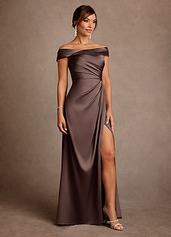 Azazie Bedford Mother of the Bride Dresses Ganache Sheath Pleated Stretch Satin Dress image7