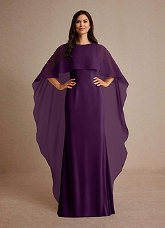 Azazie Milfred Mother of the Bride Dresses Grape Sheath Boatneck Stretch Satin Dress image2