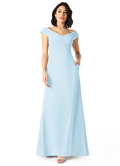 Azazie Evita Bridesmaid Dresses Sky Blue A-Line Off the Shoulder Stretch Crepe Dress image1