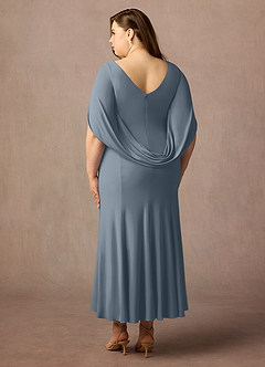 Azazie Bellona Mother of the Bride Dresses Dusty Blue Sheath Boatneck Luxe Knit Dress image9