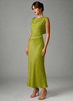 Azazie Kieryn Bridesmaid Dresses Lemongrass Mermaid Pleated Stretch Satin Dress image3
