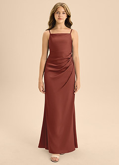 Azazie Renna Junior Auburn A-Line Pleated Stretch Satin Dress image6