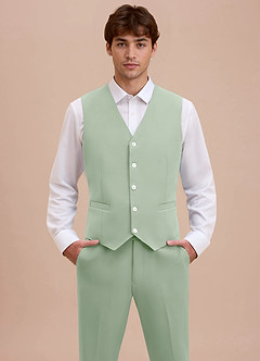 front Ethan Verde Salvia Gilet da abito in tessuto raffinato