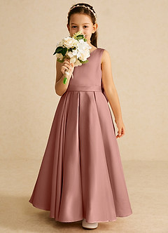 Azazie Pipsy Blumenmädchenkleider A-Linie Schleifen Matte Satin Kleid Zedernrose image5
