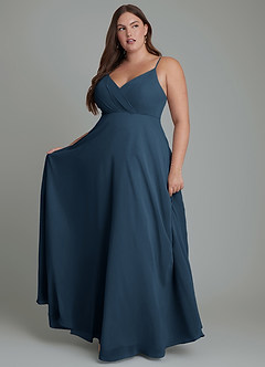 Azazie Amani Bridesmaid Dresses Dark Navy A-Line Pleated Chiffon Dress image1