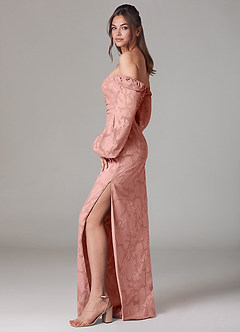 Azazie Lainie Final Sale Agave Sheath Long Sleeve Floral Burnout Dress image4