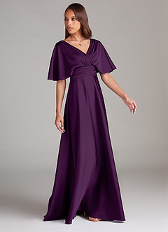 Azazie Pamela Robes de demoiselle d'honneur Robe Trapèze en Satin extensible Plissée Grain De Raisin image3