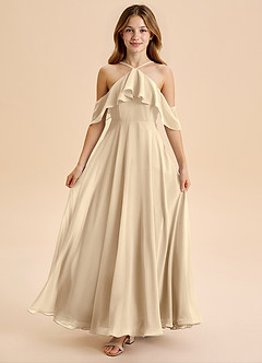 Azazie Tessabelle Junior Champagne A-Line Off the Shoulder Chiffon Dress image5