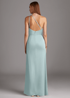 Azazie Mika Brautjungfernkleider Etui One-Shoulder Stretch-Satin Kleid Nebel image2