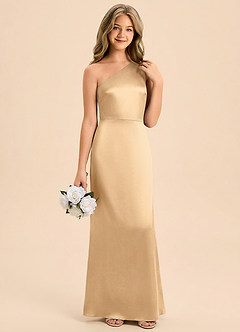 Azazie Eulalie Junior Abito Sirena in Raso Elasticizzato Fiocco Oro image2