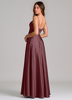 Azazie Amani Abiti da Damigella Abito A-Line in Raso Elasticizzato Plissettato Sangria image2