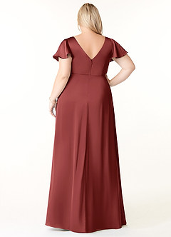 Azazie Soren Bridesmaid Dresses Terracotta A-Line Pleated Stretch Satin Dress image9
