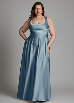 Azazie Azaria Bridesmaid Dresses Dusty Blue A-Line Corset Stretch Satin Dress image7