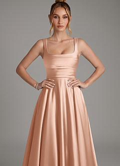 Azazie Azaria Bridesmaid Dresses Rose Gold A-Line Corset Stretch Satin Dress image6