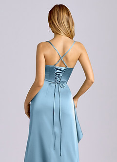 Azazie Sarai Bridesmaid Dresses Steel Blue Sheath Corset Stretch Satin Dress image2