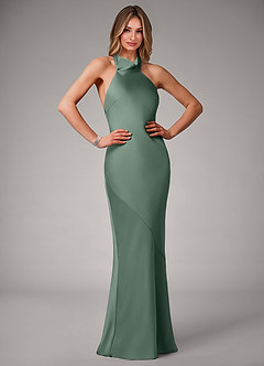 Azazie Velli Bridesmaid Dresses Eucalyptus Mermaid Stretch Satin Dress image1