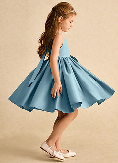 Azazie Jessie Flower Girl Dresses Moody Blue A-Line Bow Matte Satin Dress image3