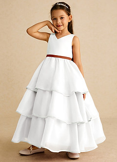 Azazie Sweetums Flower Girl Dresses Ivory Paprika A-Line Bow Organza Dress image2