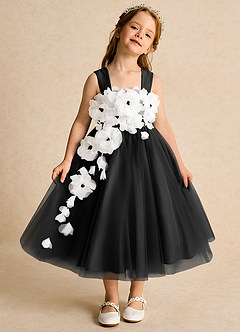 Azazie Dovey Flower Girl Dresses Black Ball-Gown Bow Tulle Dress image2