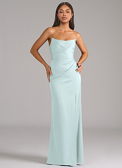 Azazie Marla Essayer des robes à la maison Robe Fourreau Convertible en Satin extensible Sans bretelle Expresso image1
