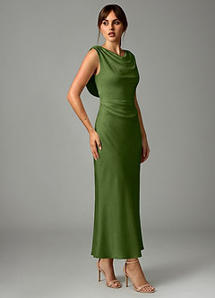 Azazie Kieryn Brudtärnklänningar Klä av Sjöjungfru i Stretch Satin Plisserad Enbärsgrön image4