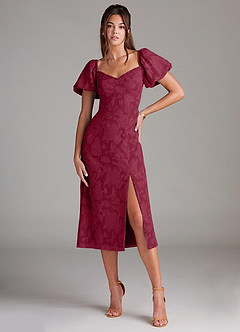 Azazie Evalina Bridesmaid Dresses Burgundy Sheath Floral Burnout Dress image1