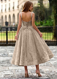Sephone Light Apricot Beading Rhinestone Jacquard Maxi Dress image2