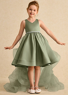 Azazie Julietta Flower Girl Dresses Pistachio Ball-Gown Convertible Tulle Dress image2