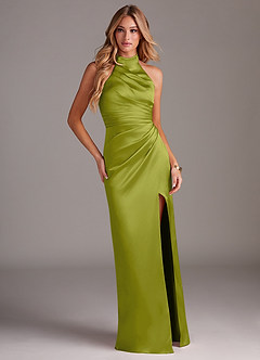 Azazie Jemma Brautjungfernkleider Etui Plissee Stretch-Satin Kleid Zitronengras image3