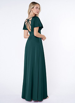 Azazie Lani Bridesmaid Dresses Pine A-Line Flounce Sleeve Stretch Satin Dress image5