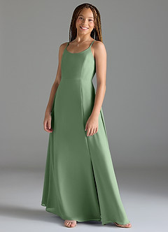 Azazie Moira Junior Abito A-Line in Chiffon Con Tasche Matcha image3