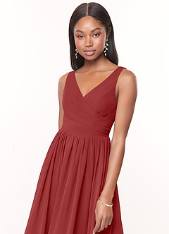 Azazie Keyla Bridesmaid Dresses Rust A-Line V-Neck Pleated Chiffon Dress image5