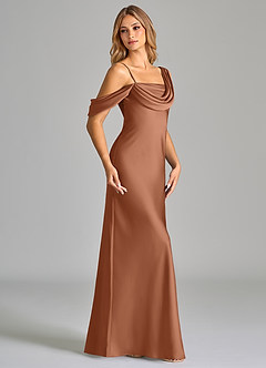 Azazie Celina Vestidos de damas de honor Vestido de Bronceador de Satén Elástico de Corte Recto con Vestidos sin tirantes image4