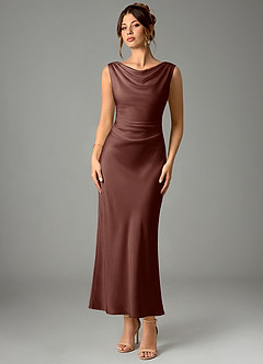 Azazie Kieryn Bridesmaid Dresses Espresso Mermaid Pleated Stretch Satin Dress image1