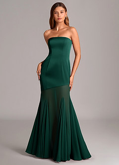 Azazie Uma Bridesmaid Dresses Emerald Mermaid Strapless Chiffon Convertible Dress image1