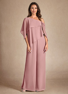 Azazie Halima Mother of the Bride Dresses Dusty Rose Jumpsuit/Pantsuit Side Slit Chiffon Dress image5