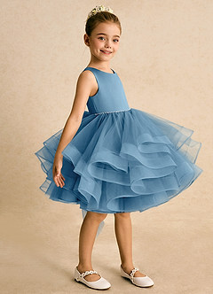 Azazie Tinie Flower Girl Dresses Steel Blue Ball-Gown Bow Tulle Dress image4