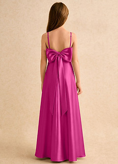 Azazie Joella Girls Formal Flower Girl Dresses Fuchsia A-Line Pleated Stretch Satin Dress image1