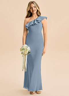 Azazie Alissa Junior Dusty Blue A-Line Ruched Chiffon Dress image1