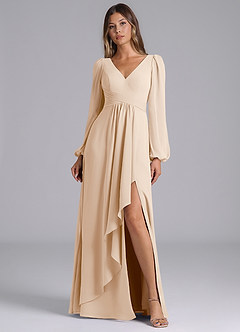 Azazie Omari Bridesmaid Dresses White Alabaster A-Line Long Sleeve Chiffon Dress image1