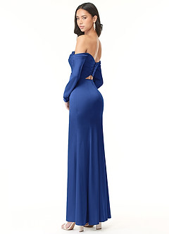 Azazie Hallie Bridesmaid Dresses Royal Blue Sheath Off-The-Shoulder Long Sleeve Stretch Satin Convertible Dress image6