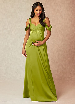 Azazie Rhea Robes de demoiselle d'honneur de maternité Robe Trapèze Épaule nue plissée Longueur ras du sol Satin extensible image1