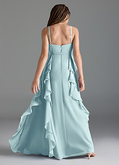 Azazie Peyton Junior Sea Glass A-Line V-Neck Cascading Ruffles Chiffon Dress image5