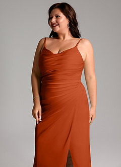 Azazie Deandra Bridesmaid Dresses Paprika Mermaid Pleated Stretch Satin Dress image12