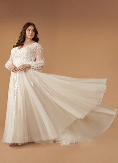 Azazie Anadia Wedding Dresses Diamond White Nude A-Line V-Neck Tulle Dress image7